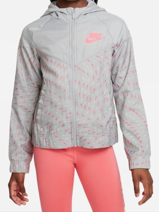 Nike Other - Nike Windrunner Hooded Jacket Swoosh Print Gray Orange Size XL Youth